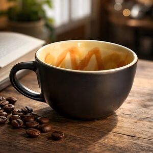 Starbucks 2012 Blonde Roast Matte Black Bone China Cappuccino Mug, Set of 2